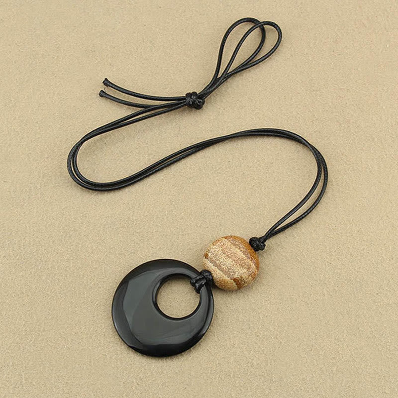 Nimara Ritual Black Obsidian Liuli Picture Stone Copper Fulfilment Necklace Pendant