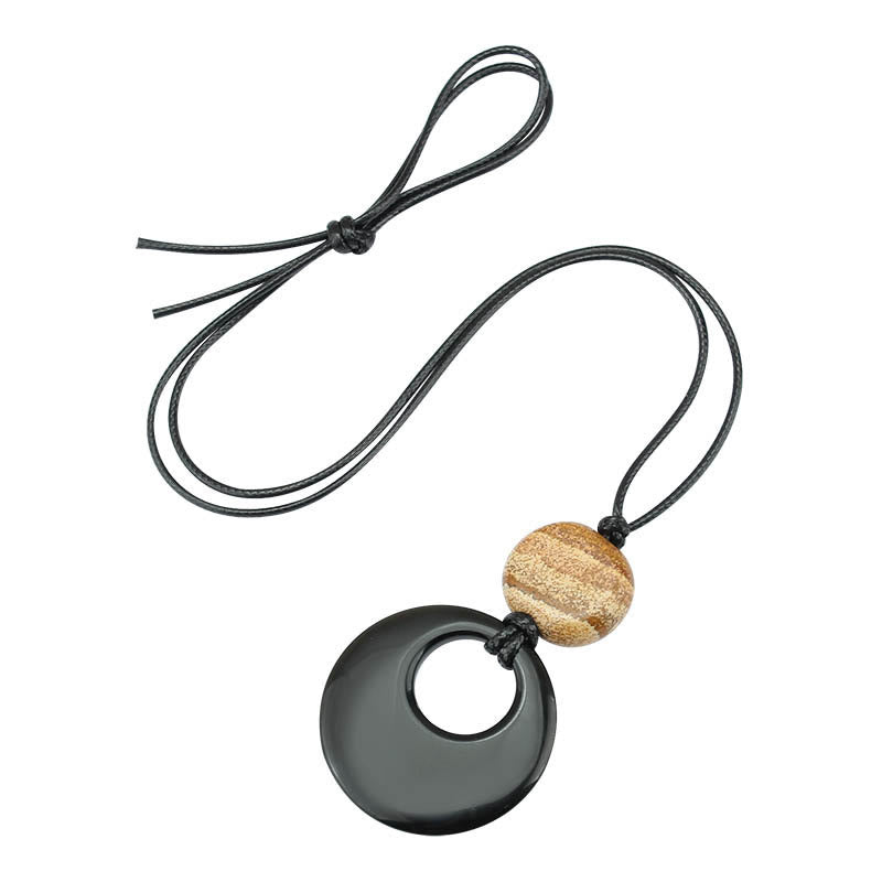 Nimara Ritual Black Obsidian Liuli Picture Stone Copper Fulfilment Necklace Pendant