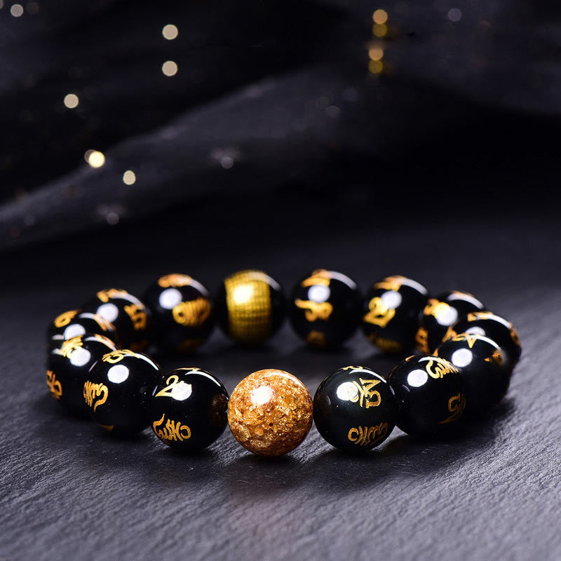 Nimara Ritual Six True Words Om Mani Padme Hum Rainbow Obsidian Gold Foil Creativity Bracelet