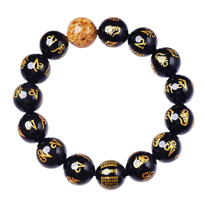 Nimara Ritual Six True Words Om Mani Padme Hum Rainbow Obsidian Gold Foil Creativity Bracelet