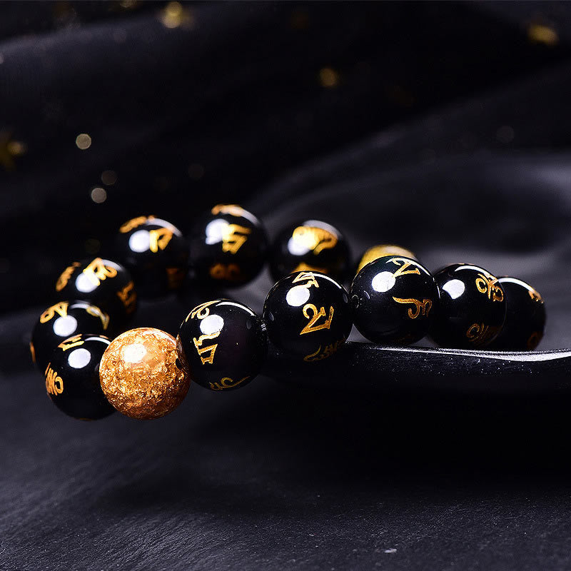 Nimara Ritual Six True Words Om Mani Padme Hum Rainbow Obsidian Gold Foil Creativity Bracelet