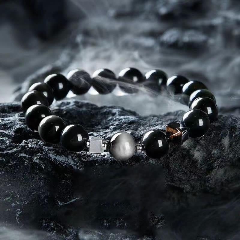 Nimara Ritual Black Obsidian Eagle's Eye Stone Gold Sheen Obsidian Tiger's Eye Strength Bracelet
