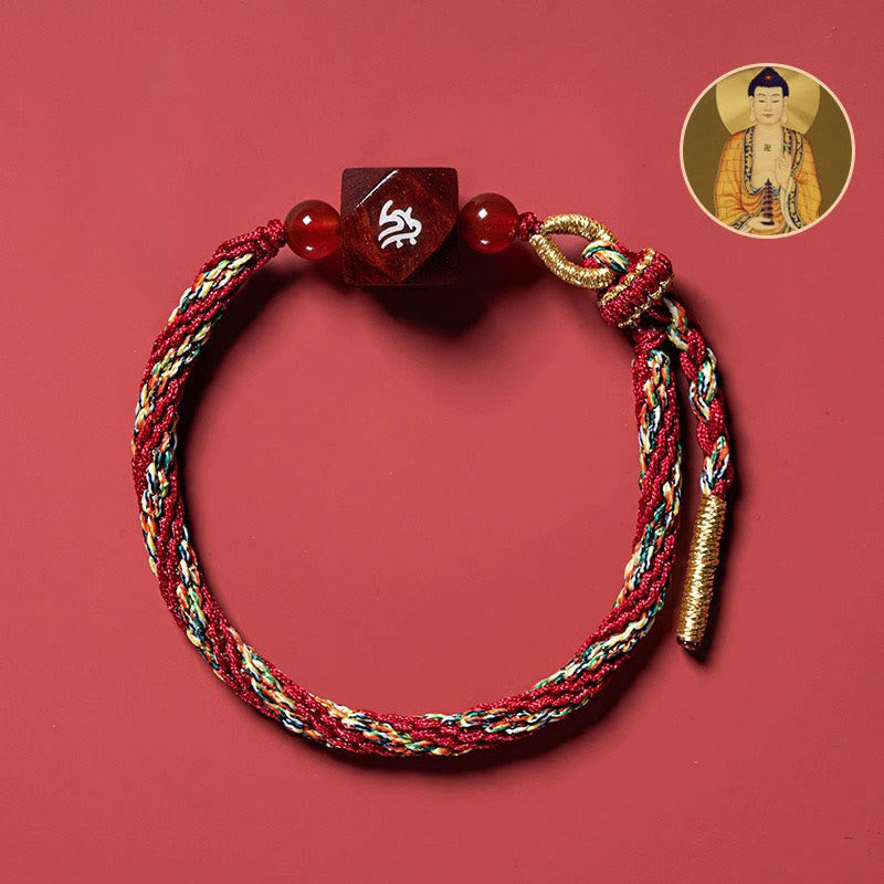 Nimara Ritual Chinese Zodiac Natal Buddha Small Leaf Red Sandalwood Red String Protection Bracelet