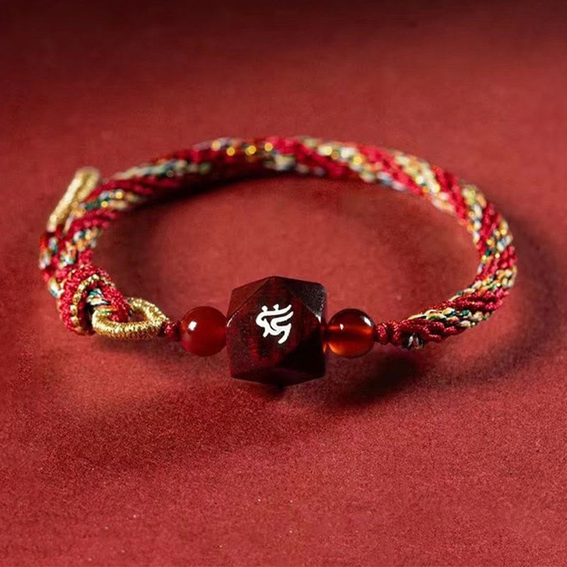 Nimara Ritual Chinese Zodiac Natal Buddha Small Leaf Red Sandalwood Red String Protection Bracelet