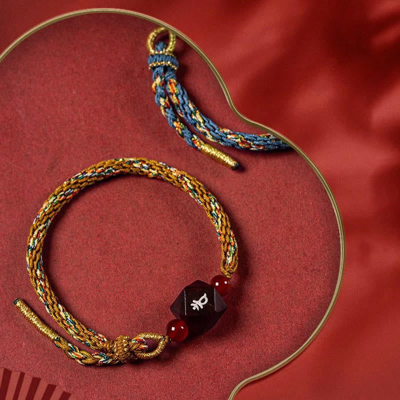 Nimara Ritual Chinese Zodiac Natal Buddha Small Leaf Red Sandalwood Red String Protection Bracelet