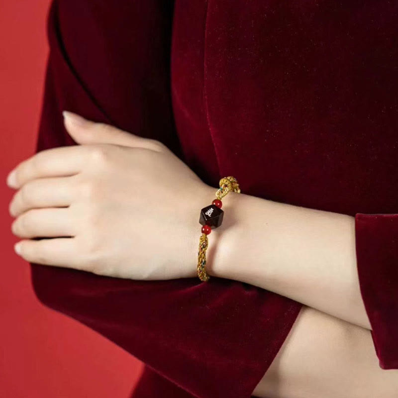 Nimara Ritual Chinese Zodiac Natal Buddha Small Leaf Red Sandalwood Red String Protection Bracelet