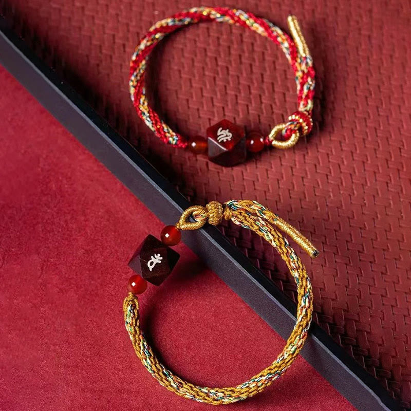Nimara Ritual Chinese Zodiac Natal Buddha Small Leaf Red Sandalwood Red String Protection Bracelet