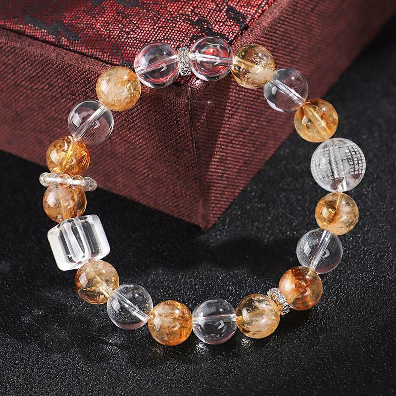 Nimara Ritual Natural Citrine Pearl Topaz White Crystal Protection Bracelet