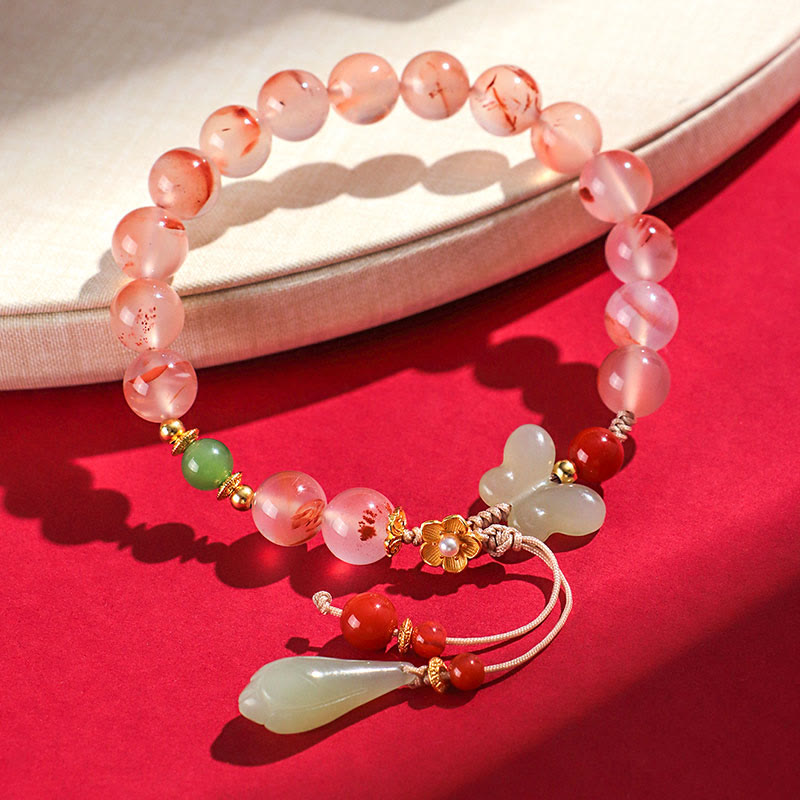 Nimara Ritual South Red Agate Butterfly Orchid Hetian Jade Luck Bracelet