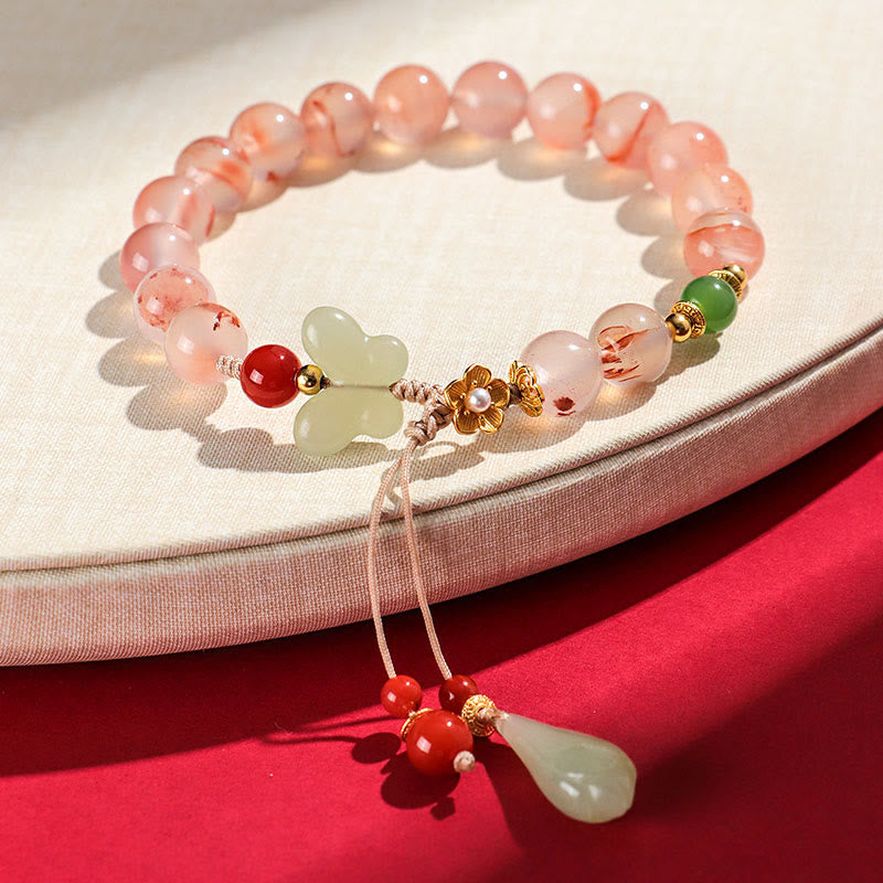 Nimara Ritual South Red Agate Butterfly Orchid Hetian Jade Luck Bracelet