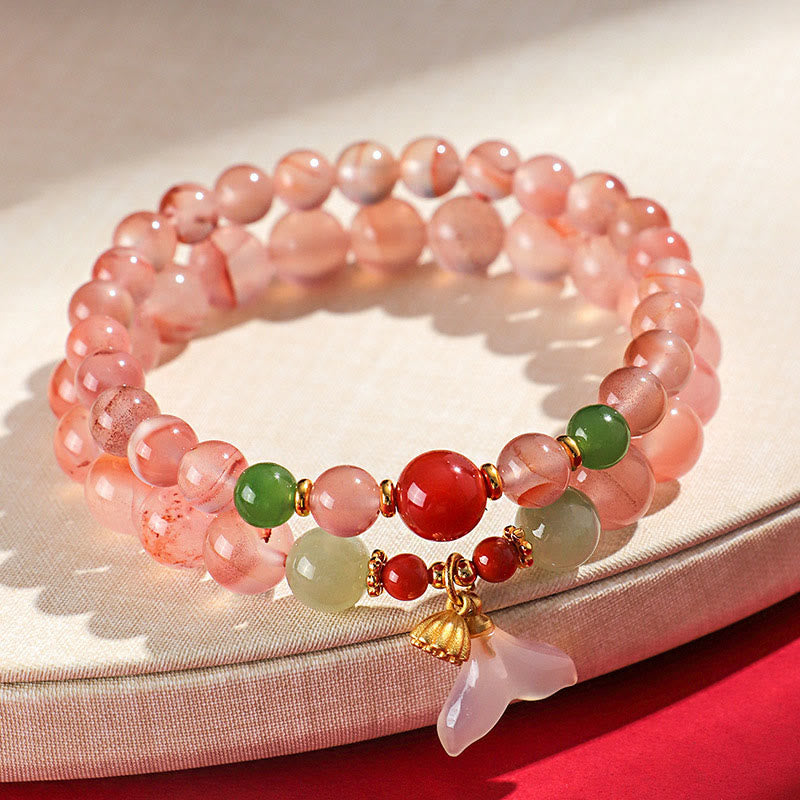 Nimara Ritual South Red Agate Butterfly Orchid Hetian Jade Luck Bracelet