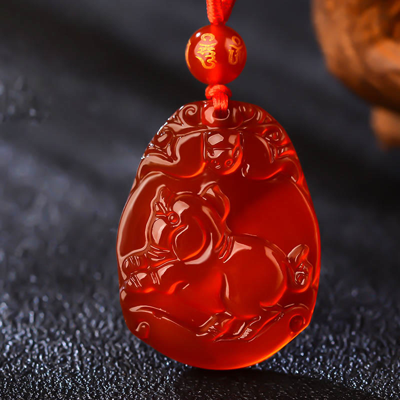 Nimara Ritual Chinese Zodiac Red Agate Calm Necklace Pendant
