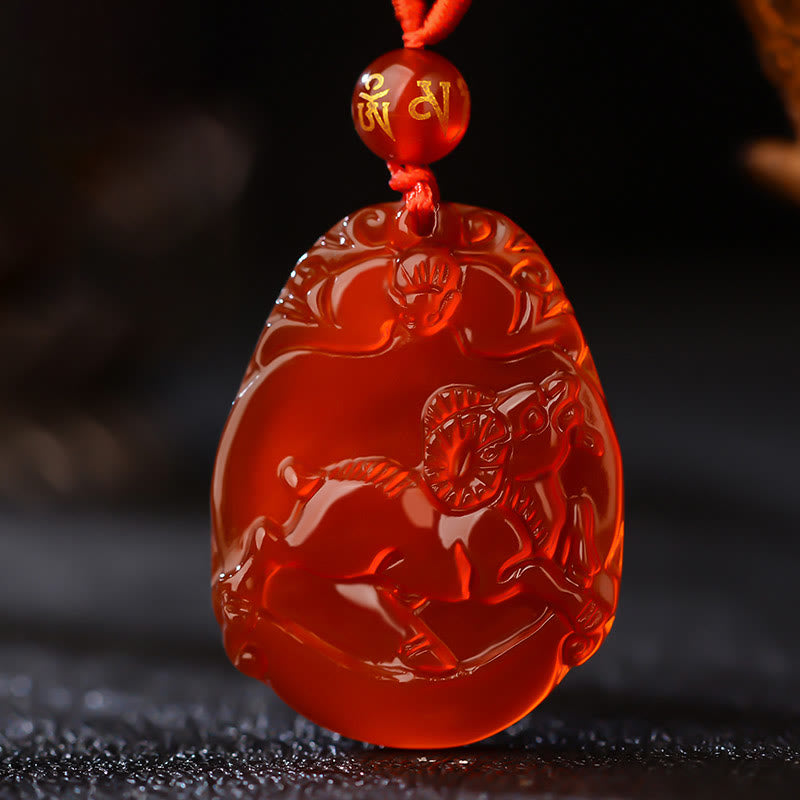 Nimara Ritual Chinese Zodiac Red Agate Calm Necklace Pendant