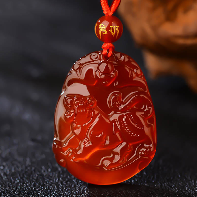 Nimara Ritual Chinese Zodiac Red Agate Calm Necklace Pendant