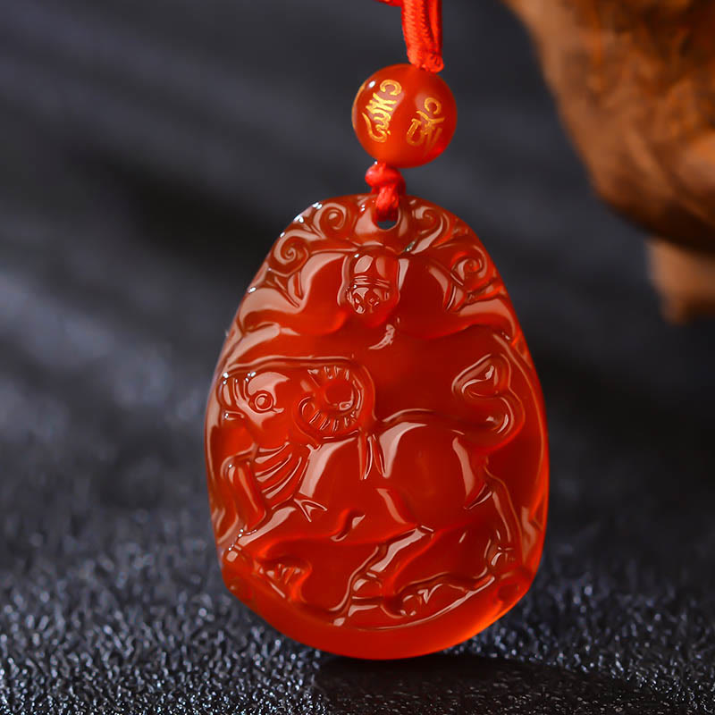 Nimara Ritual Chinese Zodiac Red Agate Calm Necklace Pendant