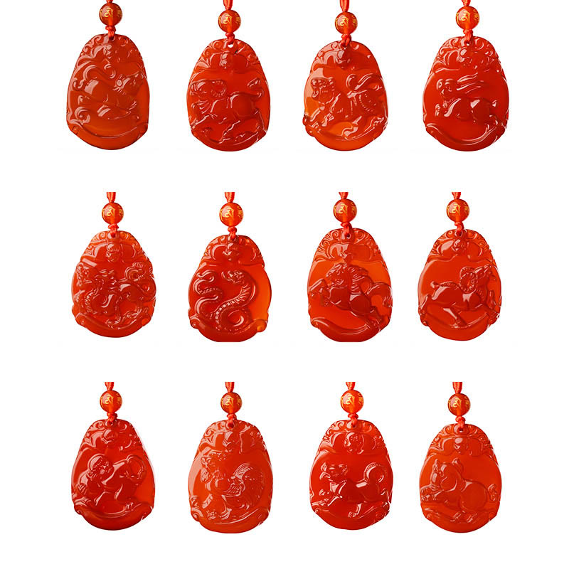 Nimara Ritual Chinese Zodiac Red Agate Calm Necklace Pendant