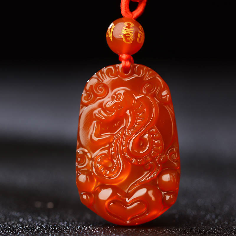 Nimara Ritual Chinese Zodiac Red Agate Luck Necklace Pendant