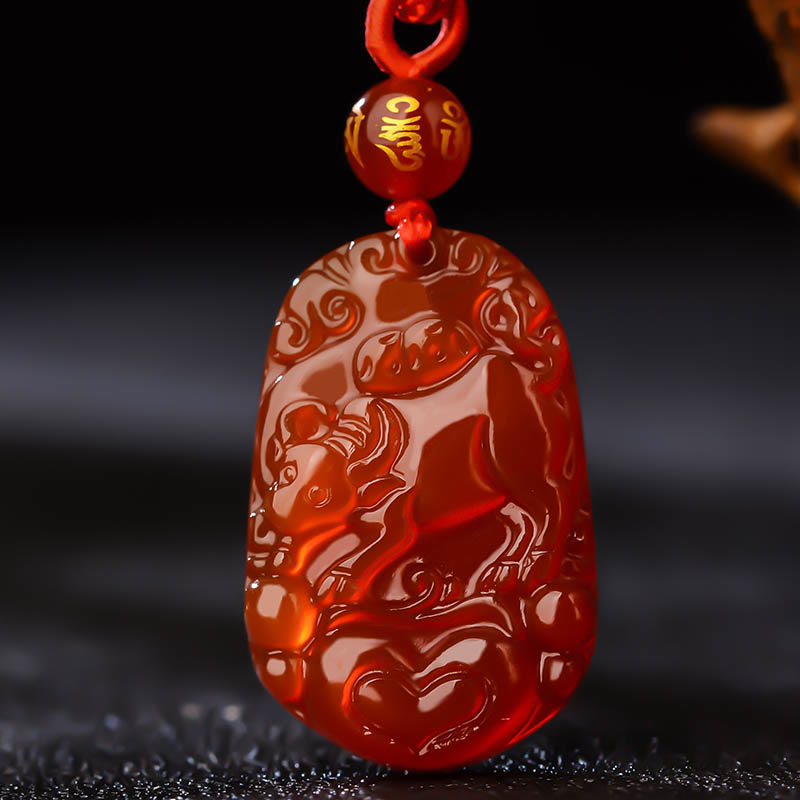Nimara Ritual Chinese Zodiac Red Agate Luck Necklace Pendant