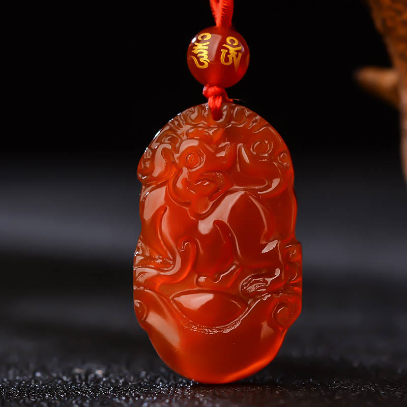Nimara Ritual Chinese Zodiac Red Agate Luck Necklace Pendant