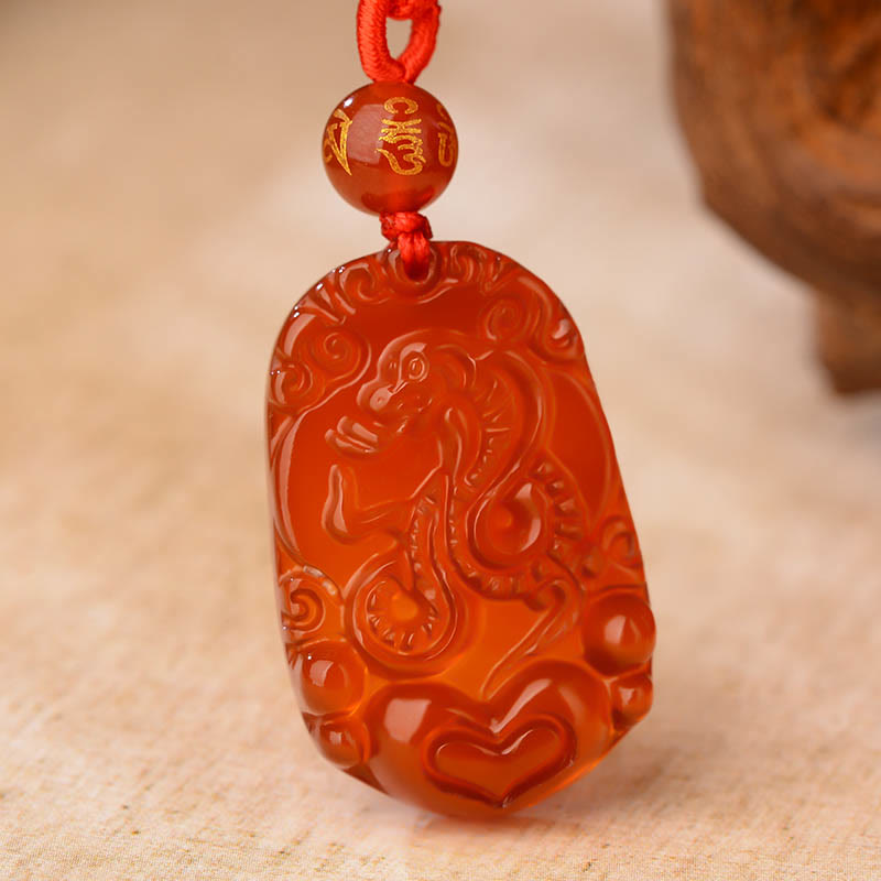 Nimara Ritual Chinese Zodiac Red Agate Luck Necklace Pendant