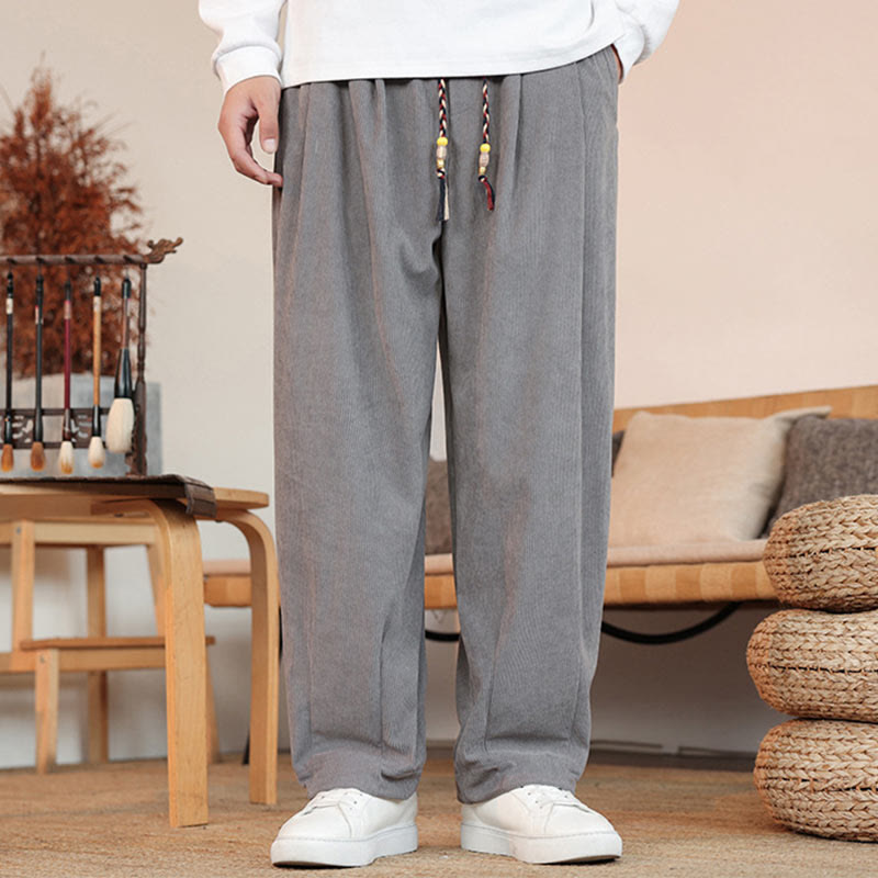 Nimara Ritual Fall Winter Men's Drawstring Corduroy Solid Pants With Pockets