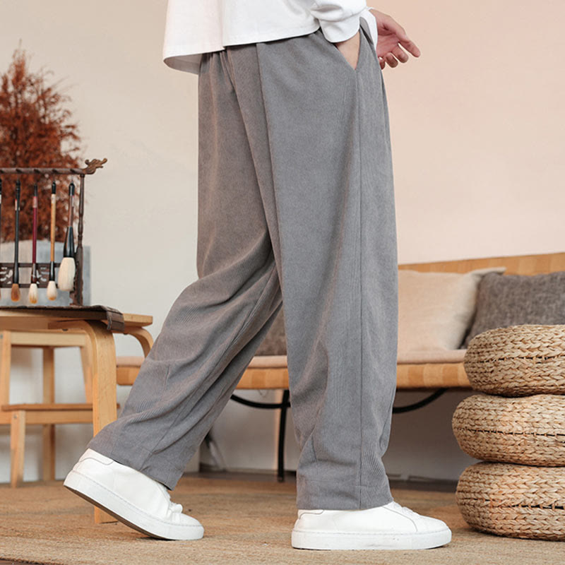 Nimara Ritual Fall Winter Men's Drawstring Corduroy Solid Pants With Pockets