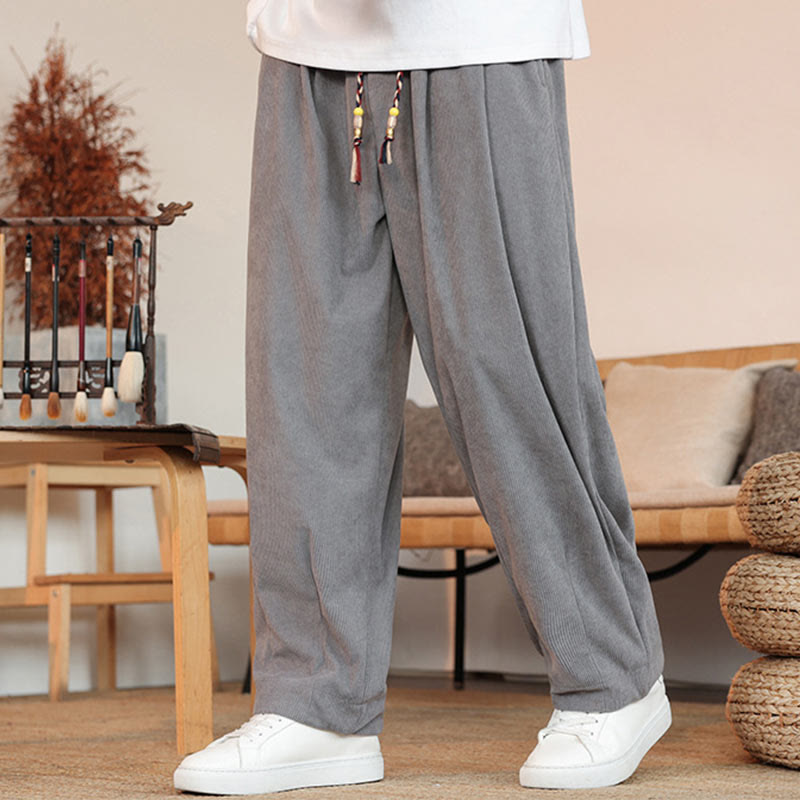 Nimara Ritual Fall Winter Men's Drawstring Corduroy Solid Pants With Pockets