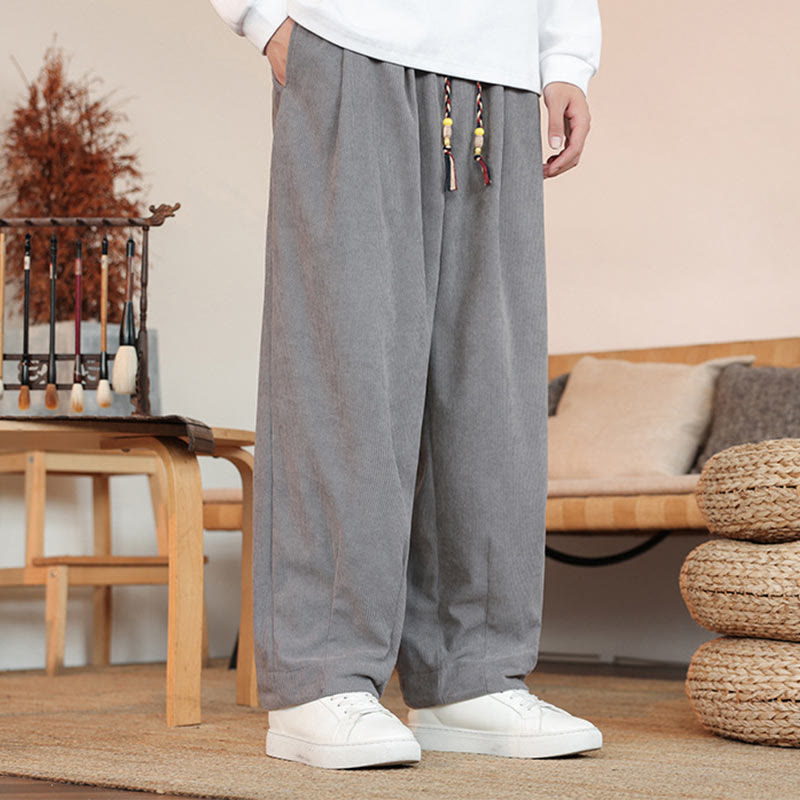 Nimara Ritual Fall Winter Men's Drawstring Corduroy Solid Pants With Pockets