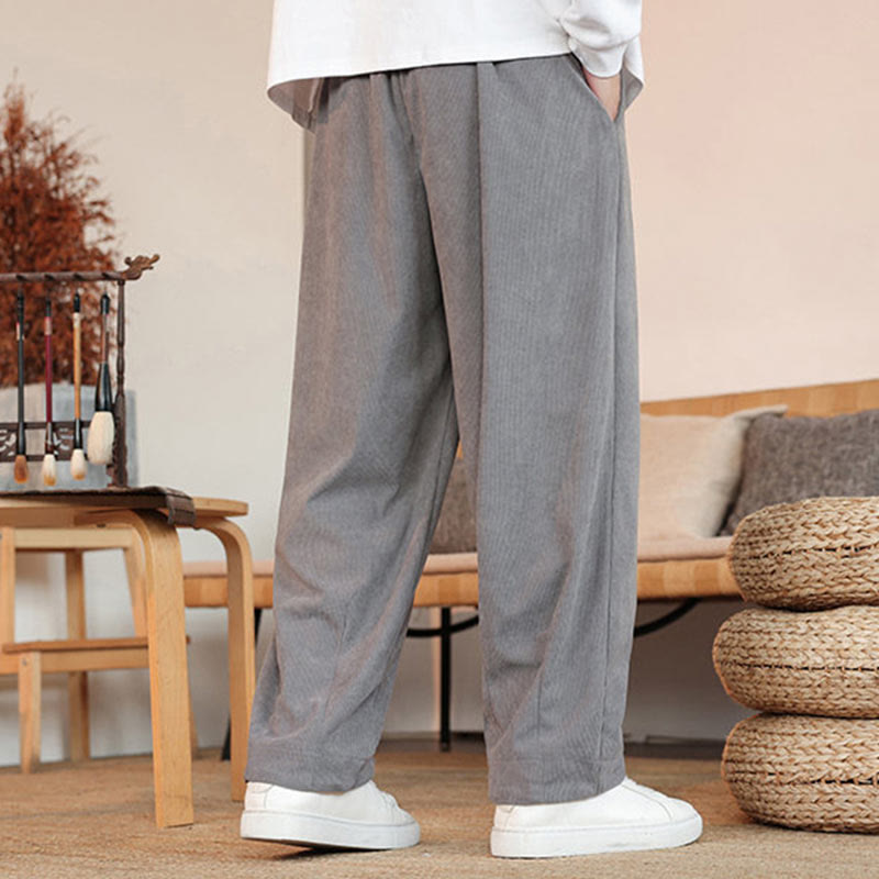 Nimara Ritual Fall Winter Men's Drawstring Corduroy Solid Pants With Pockets