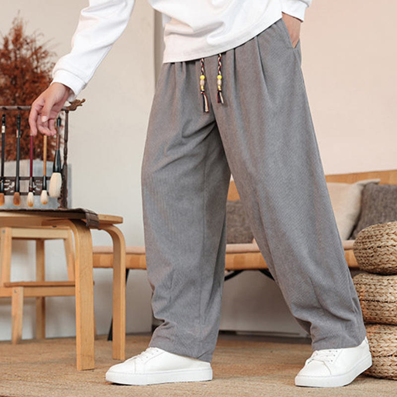 Nimara Ritual Fall Winter Men's Drawstring Corduroy Solid Pants With Pockets