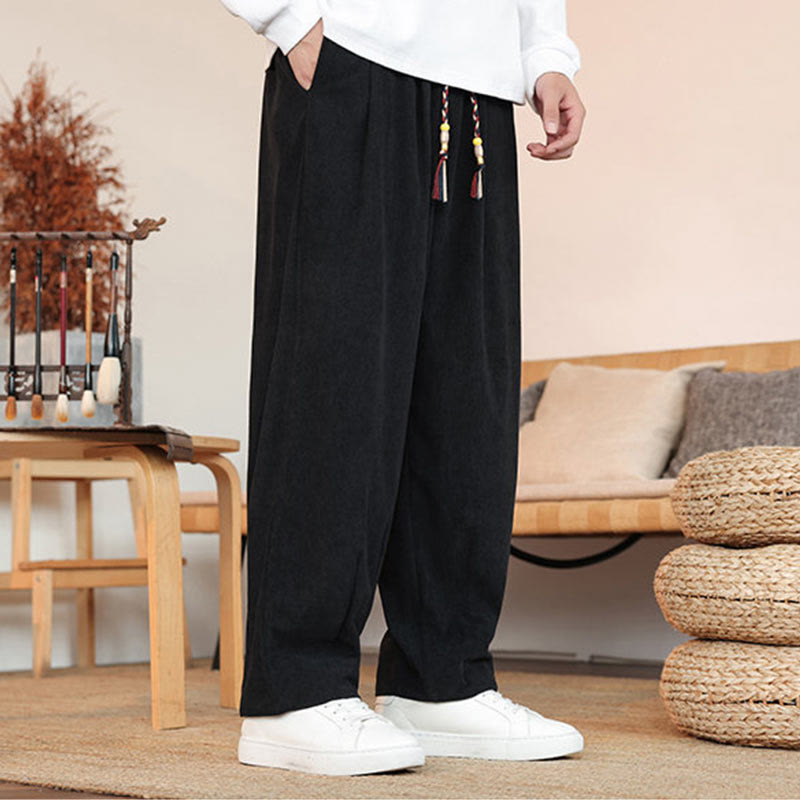 Nimara Ritual Fall Winter Men's Drawstring Corduroy Solid Pants With Pockets