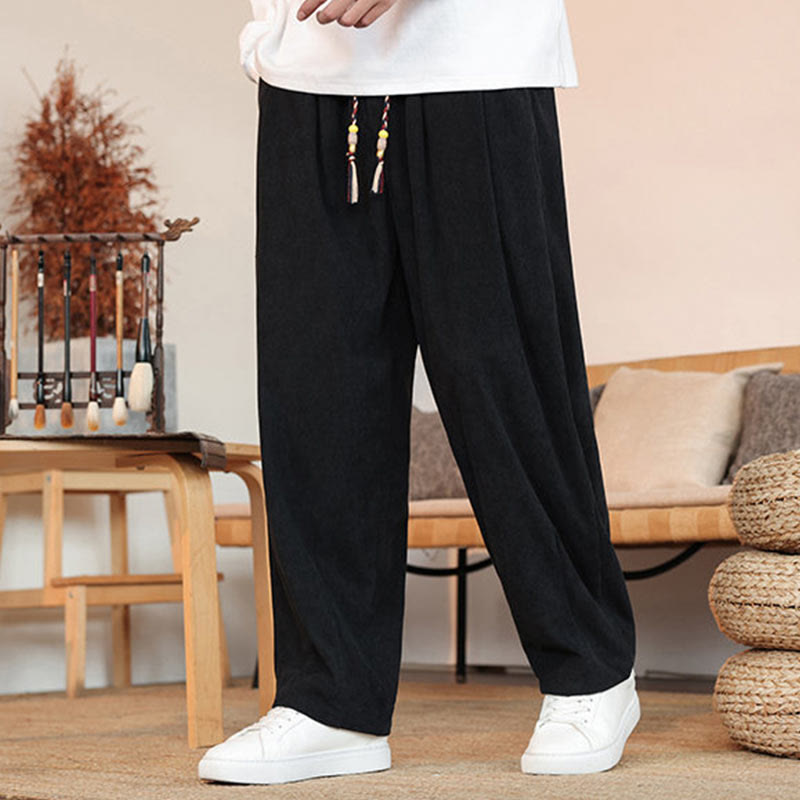 Nimara Ritual Fall Winter Men's Drawstring Corduroy Solid Pants With Pockets