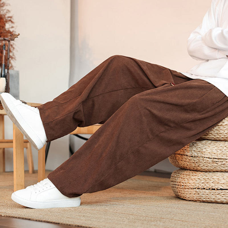 Nimara Ritual Fall Winter Men's Drawstring Corduroy Solid Pants With Pockets