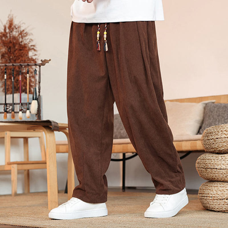 Nimara Ritual Fall Winter Men's Drawstring Corduroy Solid Pants With Pockets