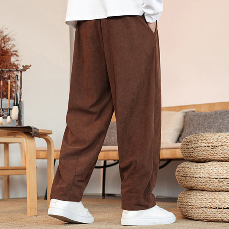 Nimara Ritual Fall Winter Men's Drawstring Corduroy Solid Pants With Pockets