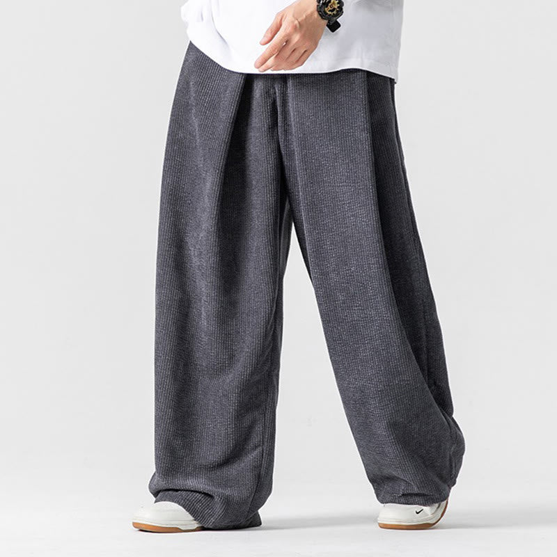 Nimara Ritual Solid Color Cotton Corduroy Men's Wide Leg Pants With Pockets