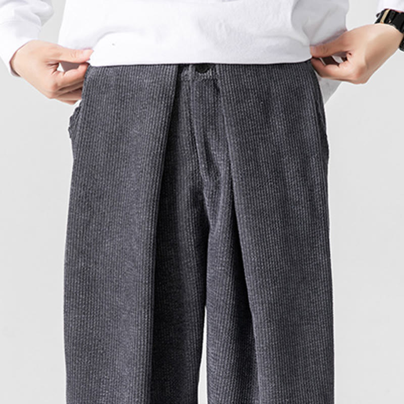 Nimara Ritual Solid Color Cotton Corduroy Men's Wide Leg Pants With Pockets