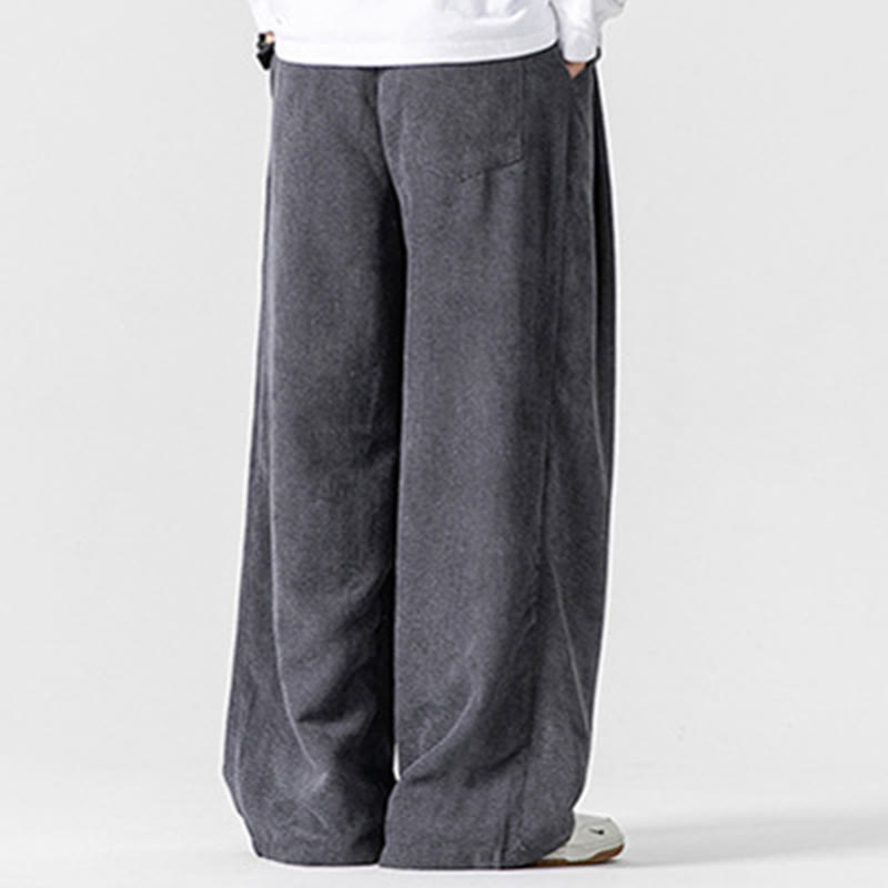 Nimara Ritual Solid Color Cotton Corduroy Men's Wide Leg Pants With Pockets