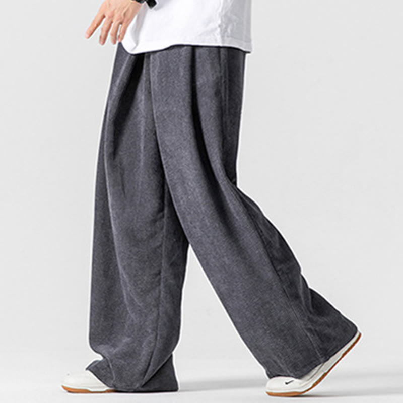 Nimara Ritual Solid Color Cotton Corduroy Men's Wide Leg Pants With Pockets
