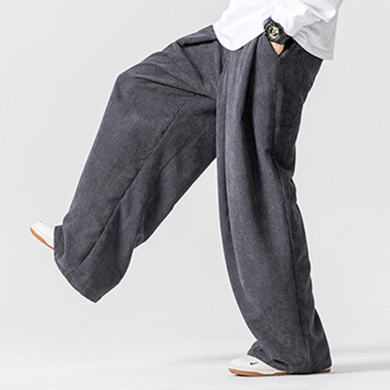 Nimara Ritual Solid Color Cotton Corduroy Men's Wide Leg Pants With Pockets