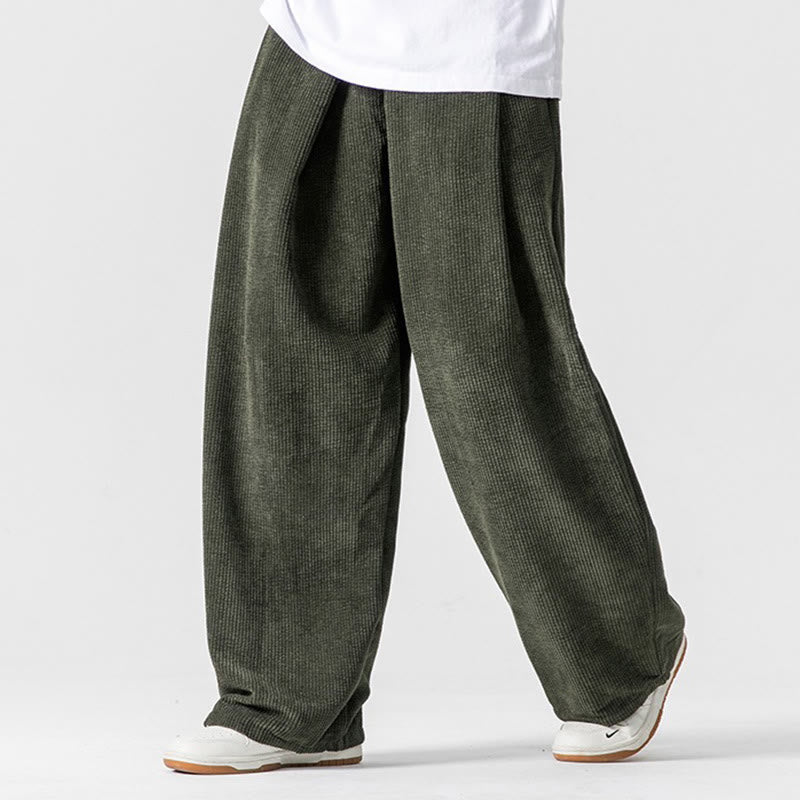 Nimara Ritual Solid Color Cotton Corduroy Men's Wide Leg Pants With Pockets
