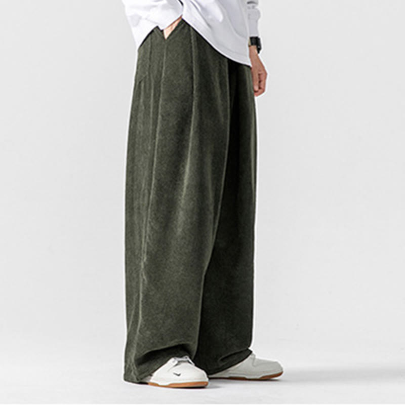 Nimara Ritual Solid Color Cotton Corduroy Men's Wide Leg Pants With Pockets