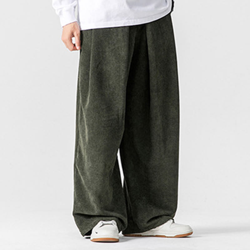 Nimara Ritual Solid Color Cotton Corduroy Men's Wide Leg Pants With Pockets