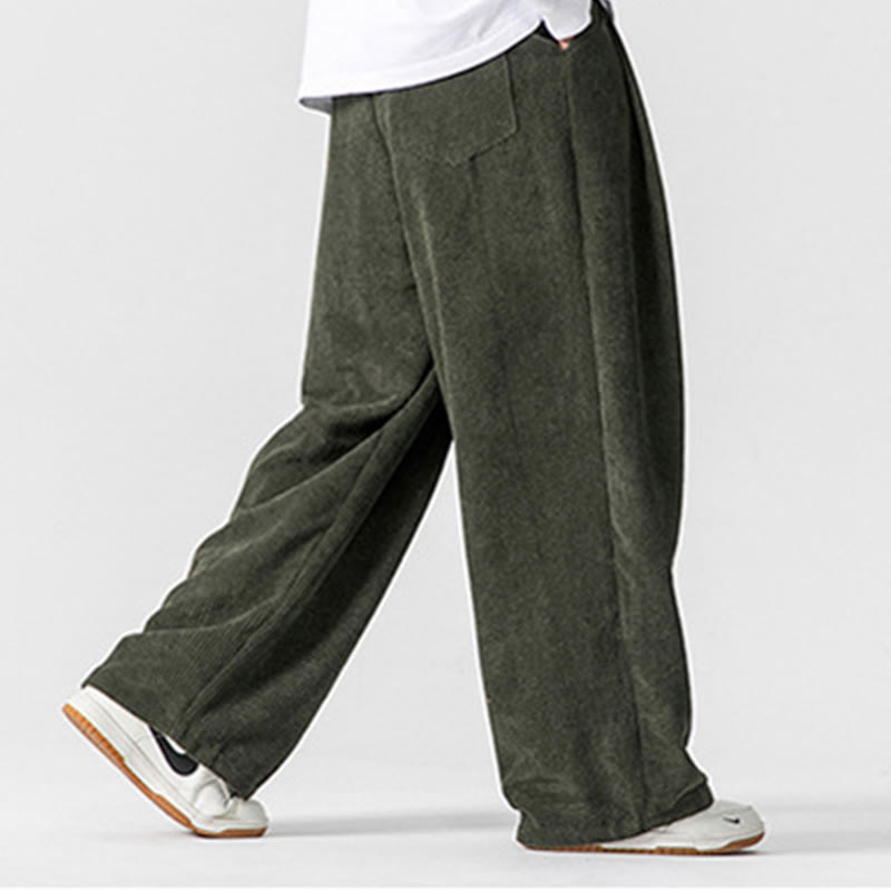 Nimara Ritual Solid Color Cotton Corduroy Men's Wide Leg Pants With Pockets