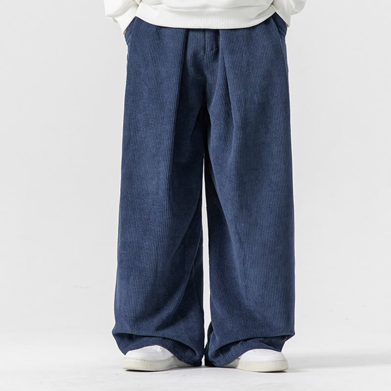 Nimara Ritual Solid Color Cotton Corduroy Men's Wide Leg Pants With Pockets