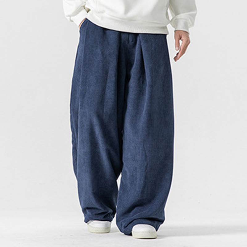 Nimara Ritual Solid Color Cotton Corduroy Men's Wide Leg Pants With Pockets