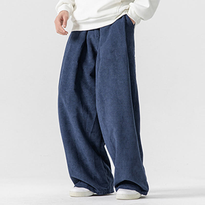 Nimara Ritual Solid Color Cotton Corduroy Men's Wide Leg Pants With Pockets