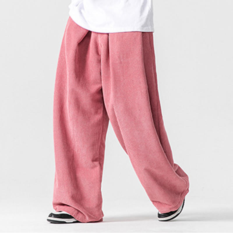 Nimara Ritual Solid Color Cotton Corduroy Men's Wide Leg Pants With Pockets