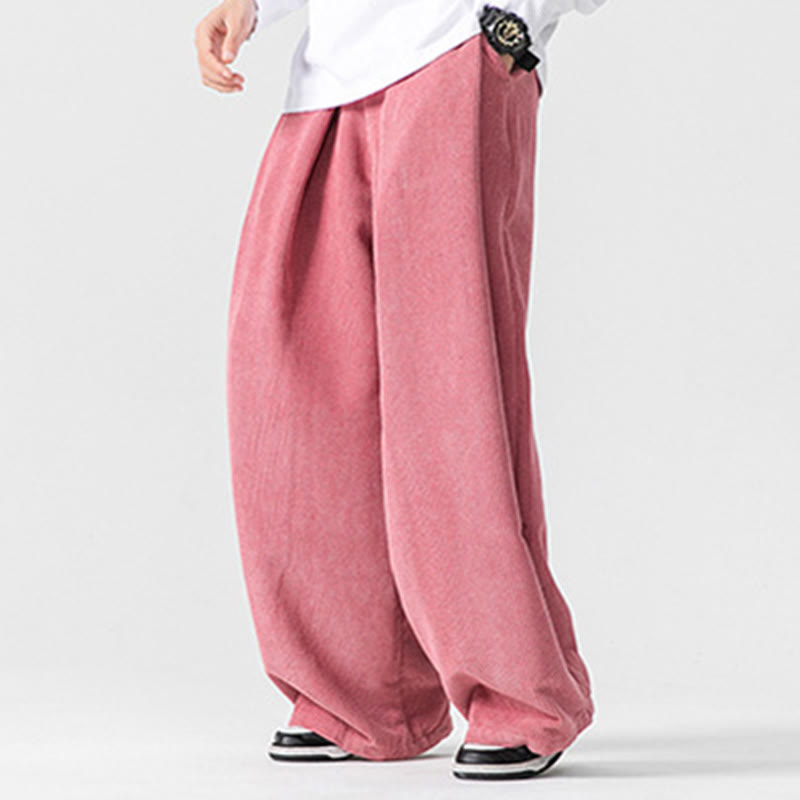 Nimara Ritual Solid Color Cotton Corduroy Men's Wide Leg Pants With Pockets