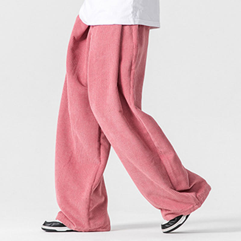 Nimara Ritual Solid Color Cotton Corduroy Men's Wide Leg Pants With Pockets
